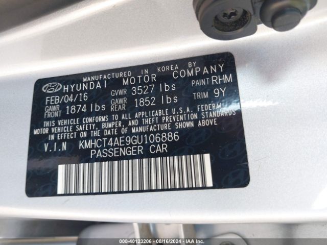 KMHCT4AE9GU106886 Hyundai ACCENT SE