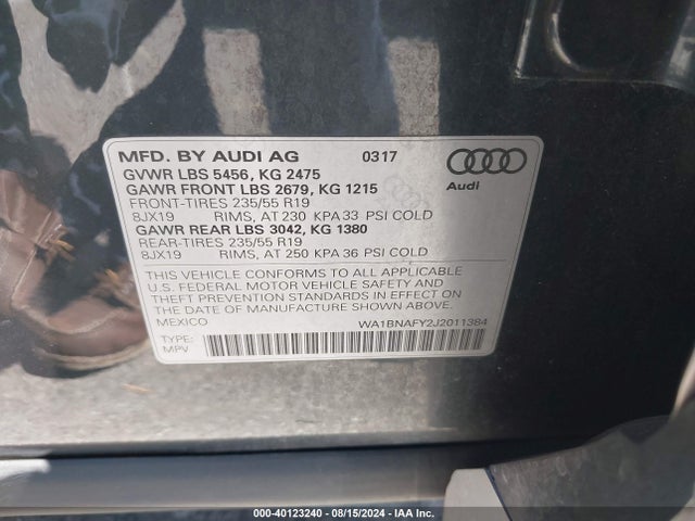 WA1BNAFY2J2011384 Audi Q5 2.0t Premium/2.0t Tech Premium