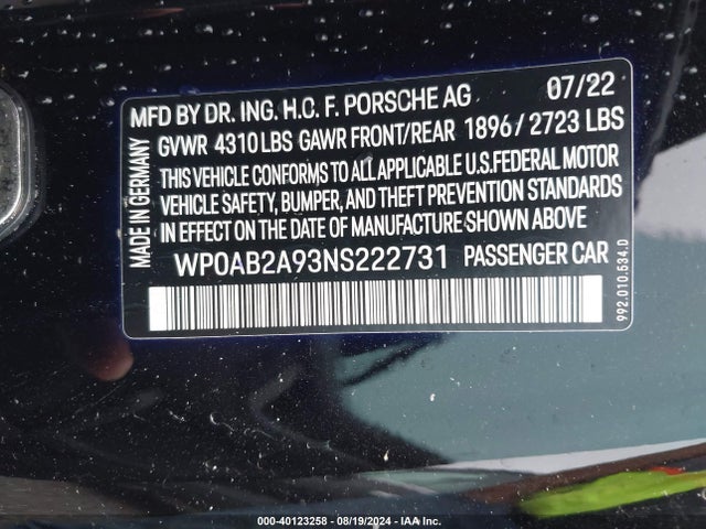 2022 PORSCHE 911 WP0AB2A93NS222731 Photo 8
