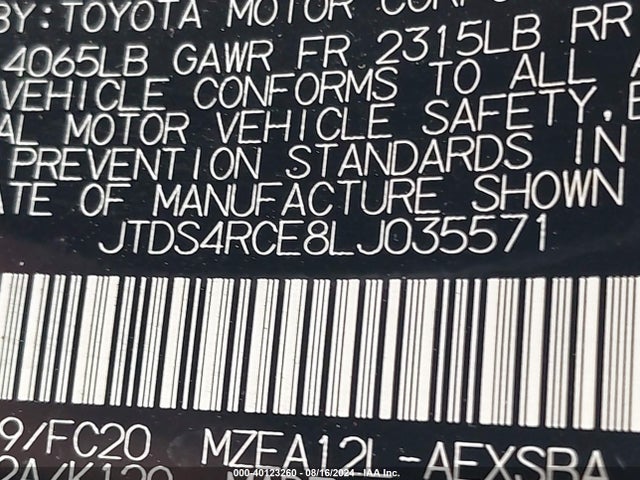 Toyota COROLLA SE 2020 JTDS4RCE8LJ035571 Image 9