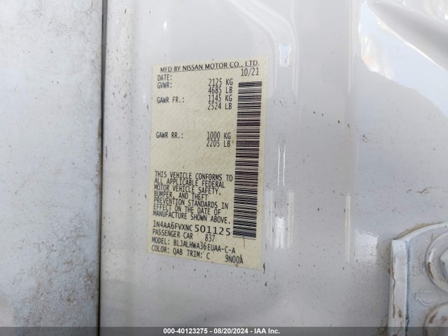 Nissan Maxima Platinum Xtronic Cvt 2022 1N4AA6FVXNC501125 Image 9