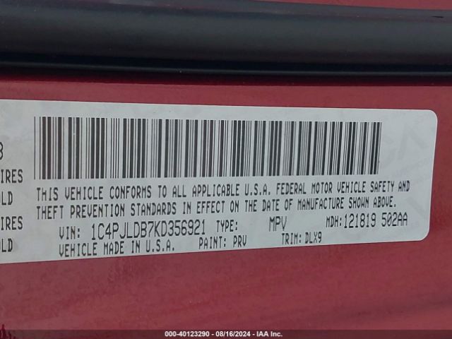 1C4PJLDB7KD356921 Jeep Cherokee Limited Fwd