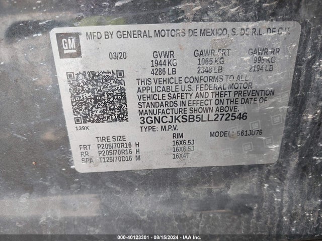 Chevrolet Trax Fwd Ls 2020 3GNCJKSB5LL272546 Image 9