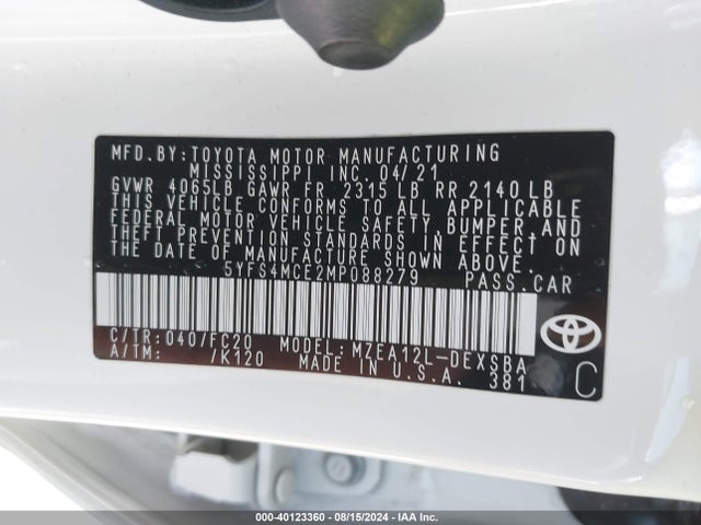 Toyota Corolla Se Nightshade Edition 2021 5YFS4MCE2MP088279 Image 9