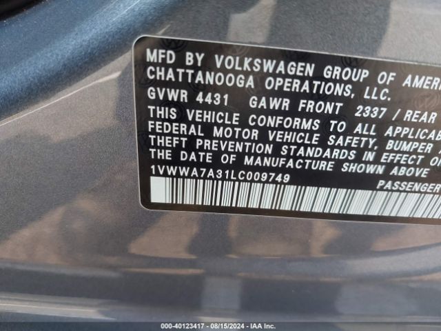 1VWWA7A31LC009749 Volkswagen Passat 2.0t Se