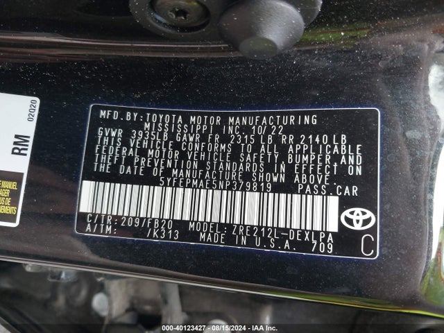 Toyota COROLLA LE 2022 5YFEPMAE5NP379819 Image 9