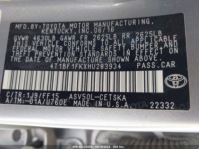 Toyota CAMRY SE 2017 4T1BF1FKXHU283934 Image 9
