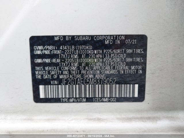 JF2GTAEC5M8379052 Subaru Crosstrek Premium
