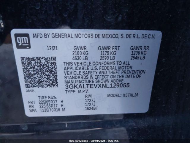 3GKALTEVXNL129055 GMC Terrain Awd Sle
