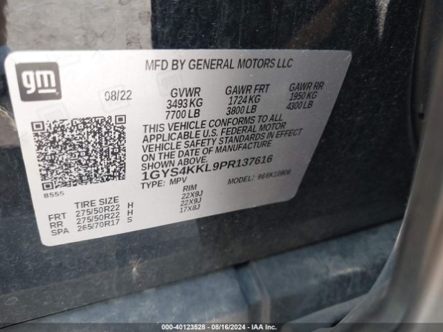 1GYS4KKL9PR137616 Cadillac Escalade Esv 4wd Premium Luxury