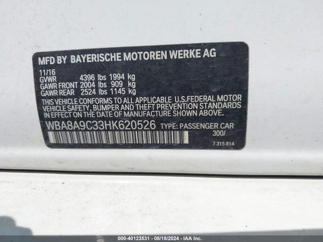 BMW 320i 2017 WBA8A9C33HK620526 Image 9