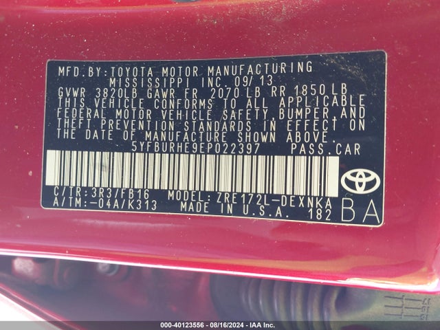 Toyota COROLLA LE 2014 5YFBURHE9EP022397 Image 9