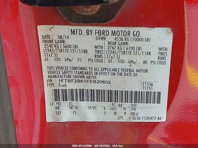 Ford F-250 Xl 2015 1FTBF2B61FEB20602 Image 9