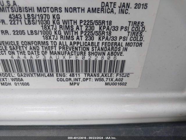4A4AP3AUXFE022806 Mitsubishi Outlander Sport Es