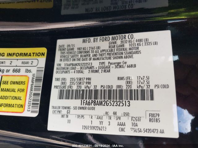 1FA6P8AM2G5232513 Ford Mustang V6