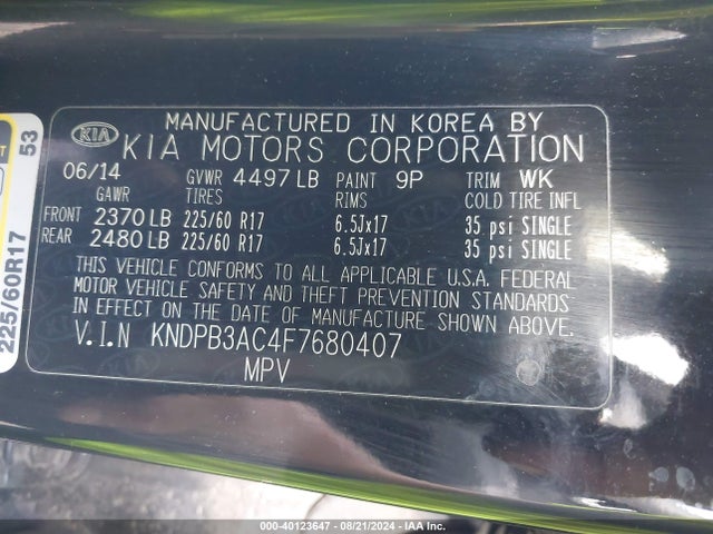 KIA Sportage Lx 2015 KNDPB3AC4F7680407 Image 9