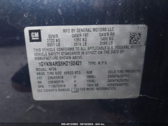 1GYKNARS8HZ192421 Cadillac Xt5 Standard