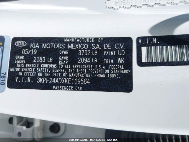 KIA Forte Lxs 2019 3KPF24ADXKE119584 Image 9