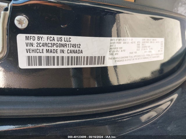 2C4RC3PG0NR174912 Chrysler Pacifica Pinnacle Awd