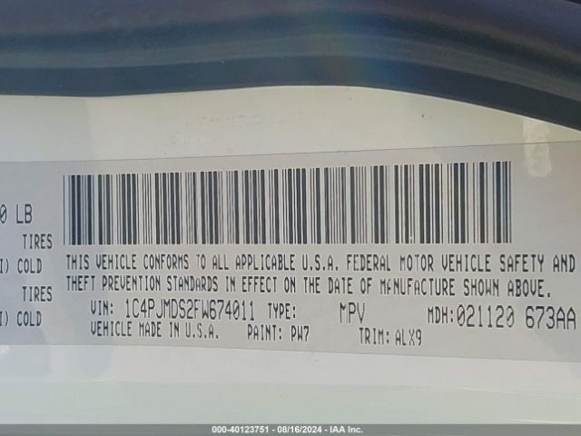 1C4PJMDS2FW674011 Jeep Cherokee Limited