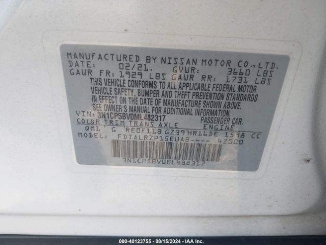 3N1CP5BV0ML482317 Nissan Kicks S Xtronic Cvt