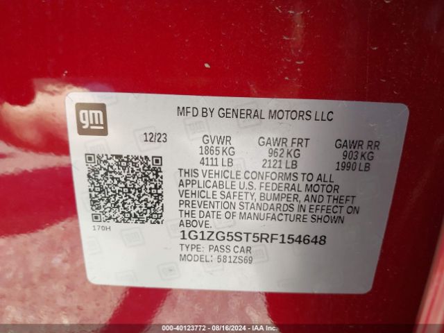 1G1ZG5ST5RF154648 Chevrolet Malibu Fwd Rs