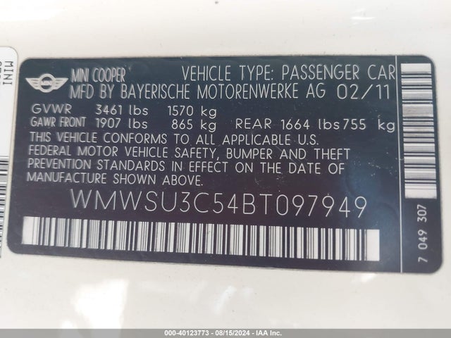2011 MINI COOPER WMWSU3C54BT097949 Photo 8