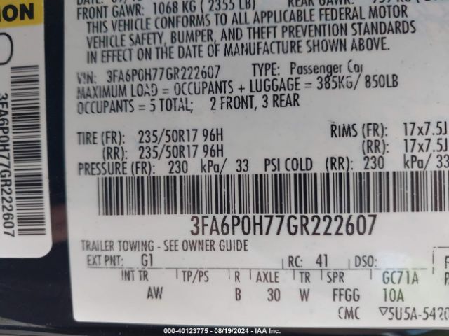 3FA6P0H77GR222607 Ford FUSION SE