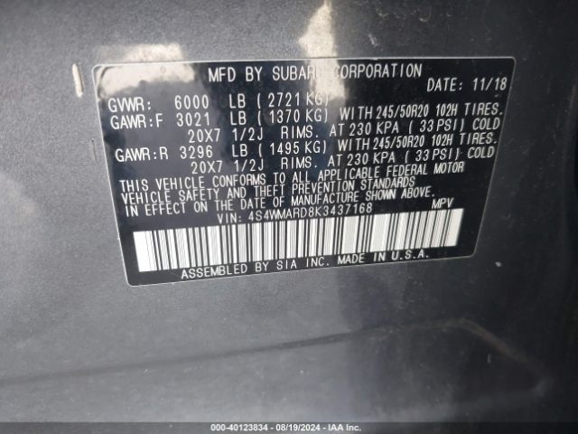 4S4WMARD8K3437168 Subaru Ascent Touring