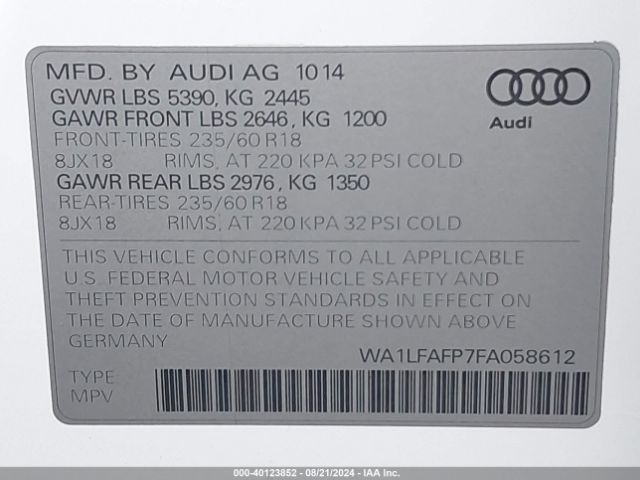 WA1LFAFP7FA058612 Audi Q5 2.0t Premium