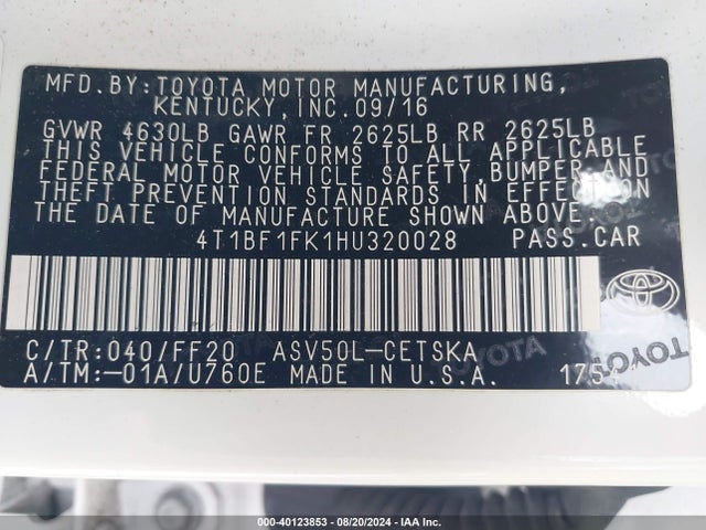 Toyota CAMRY SE 2017 4T1BF1FK1HU320028 Image 9