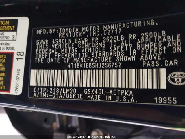 Toyota AVALON LIMITED 2017 4T1BK1EB5HU256752 Image 9