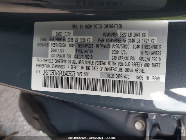 JM3TCBDY4P0640603 Mazda Cx-9 Carbon Edition