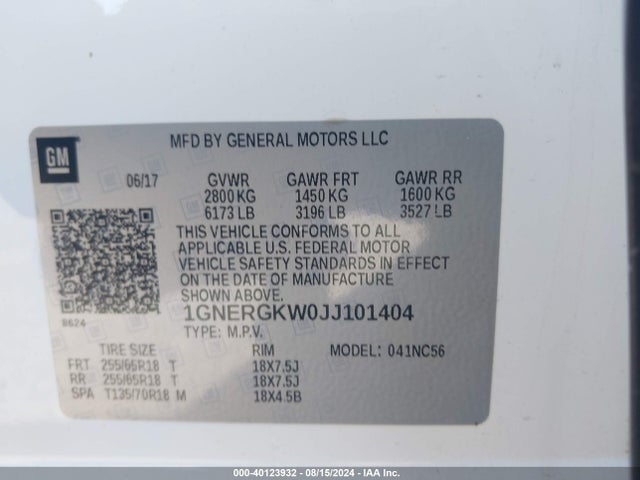 Chevrolet Traverse 1lt 2018 1GNERGKW0JJ101404 Image 9