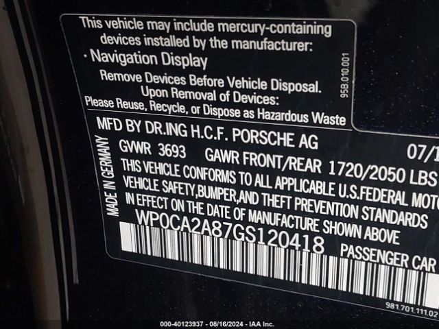 2016 PORSCHE BOXSTER WP0CA2A87GS120418 Photo 8