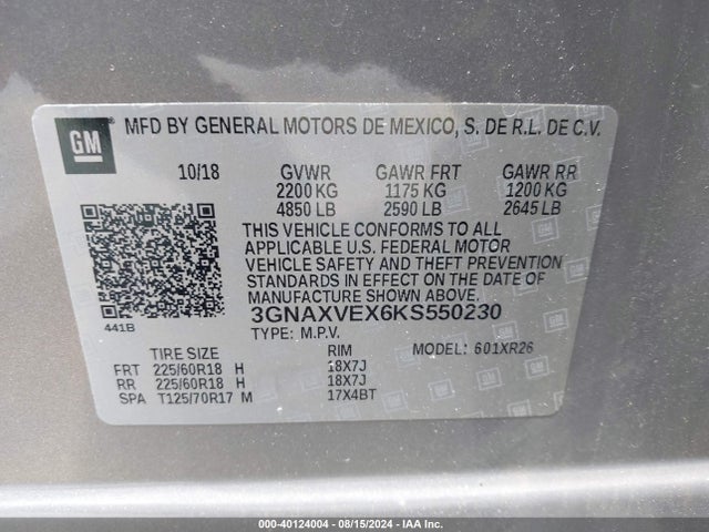 Chevrolet EQUINOX LT 2019 3GNAXVEX6KS550230 Image 9