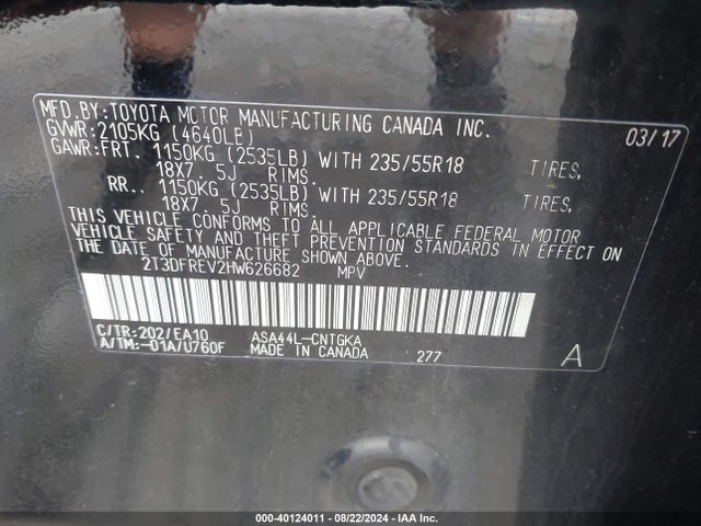 Toyota Rav4 Limited 2017 2T3DFREV2HW626682 Image 9
