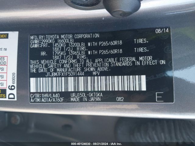 JTJBM7FX1F5091444 Lexus 460