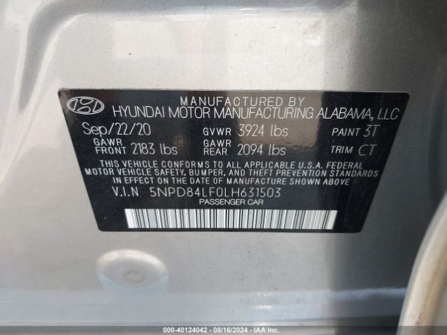 5NPD84LF0LH631503 Hyundai ELANTRA SEL
