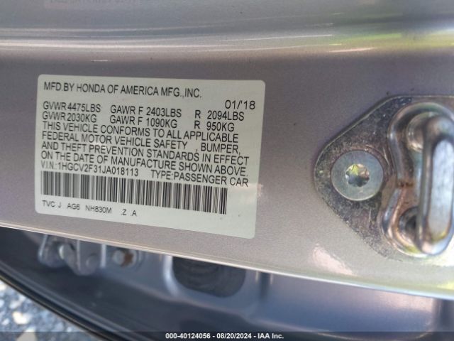 1HGCV2F31JA018113 Honda Accord Sport 2.0t