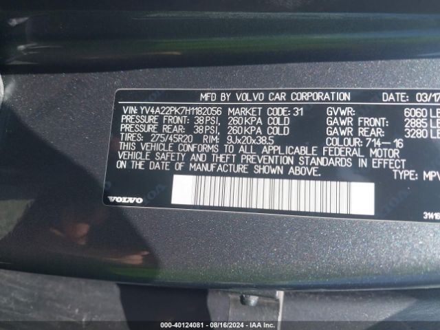 YV4A22PK7H1182056 Volvo Xc90 T6 Momentum