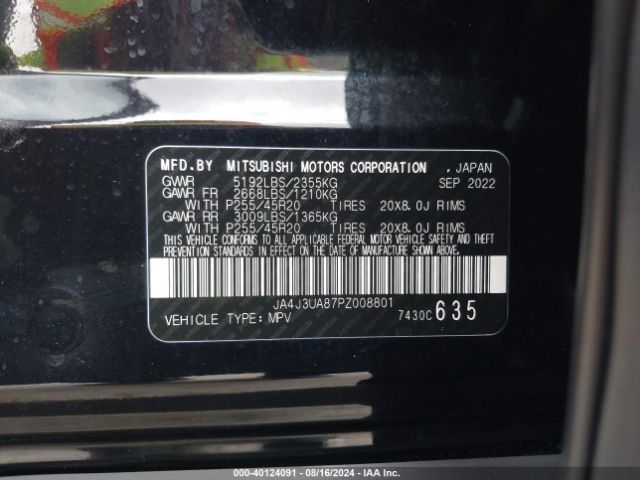 JA4J3UA87PZ008801 Mitsubishi Outlander Se 2.5 2wd/se Black Edition 2wd/se Special Edition 2wd