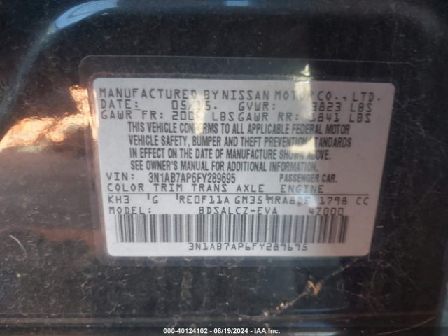 3N1AB7AP6FY289695 Nissan SENTRA S
