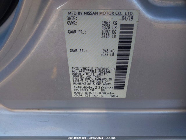 Nissan Altima 2.5 Sl 2019 1N4BL4EV9KC230459 Image 9
