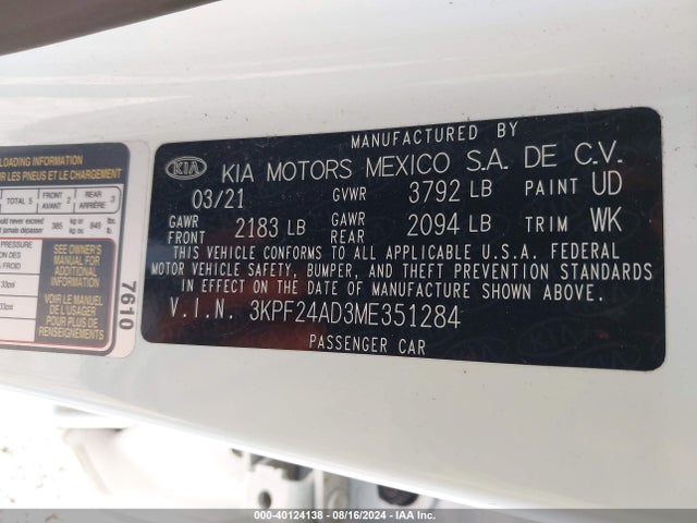 KIA Forte Lxs 2021 3KPF24AD3ME351284 Image 9