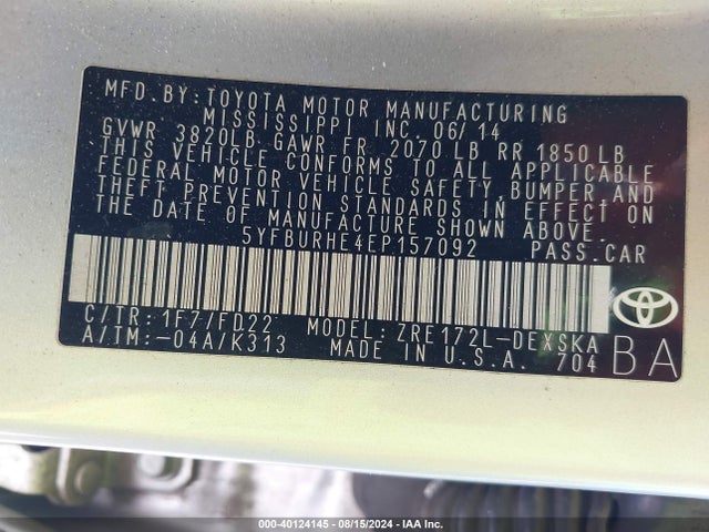 Toyota Corolla S 2014 5YFBURHE4EP157092 Image 9