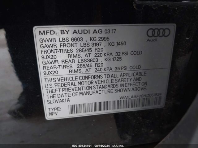 WA1LAAF70HD051534 Audi Q7 3.0t Premium