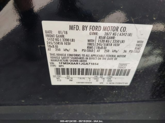 1FM5K8AR1JGA71854 Ford Police Interceptor Utility