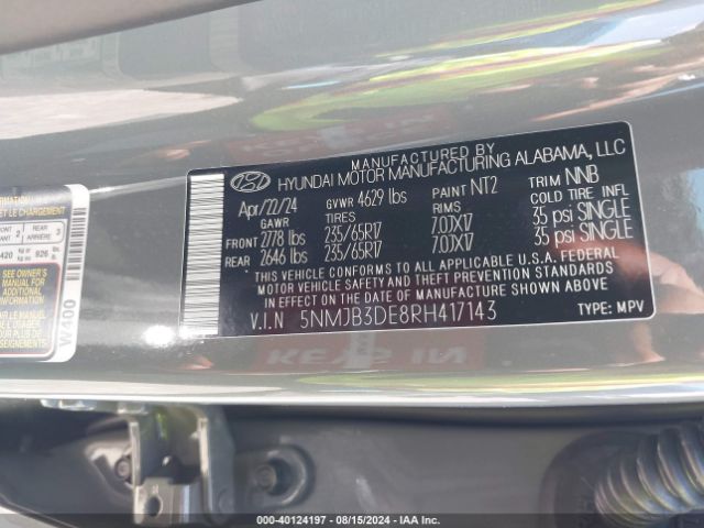 5NMJB3DE8RH417143 Hyundai TUCSON SEL