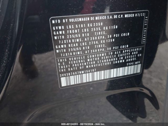 3VV3B7AX7NM154187 Volkswagen Tiguan 2.0t Se